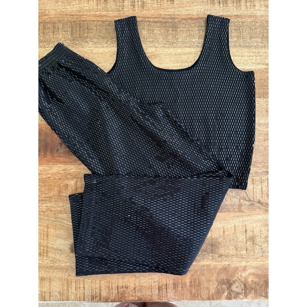 Vintage St John Marie Gray Black Sequin Knit Tank & Pants Set USA‎ Elastic 8